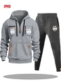 Men's two-piece grey hoodie and joggers set with functional pockets and Game Day print - S / Top And Bottom / Light Grey And Dark Grey