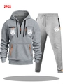Men's heather grey 2-piece fleece hoodie and joggers set with orange zipper details - M / Top And Bottom / Light Gray