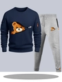Completo sportivo da uomo blu navy e grigio con stampa orso e tasche con cerniera - S / Top Blu Marino con Pantaloni Grigio Chiaro