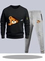Men's black sweatshirt and grey joggers set with creative teddy bear graphic print - S / Top And Bottom / Black And Light Grey