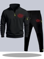 Survêtement noir pour hommes avec slogan rouge et détails de fermeture vert néon - S / Haut Et Bas / Noir