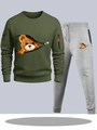 Men's two-piece sports set with army green sweatshirt, gray pants and teddy bear print - S / Top And Bottom / Dark Green And Light Gray Pants