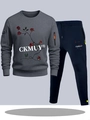 Men's dark grey sweatshirt and navy joggers set with logo and rose print detail - S / Dark Grey And Navy