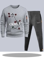 Men's light grey pullover and dark grey joggers set with sleeve zipper pocket detail - S / Light Grey And Dark Grey