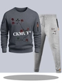 Men's two-piece tracksuit set with rose print hoodie and joggers in dark grey and light grey - S / Dark Gray Top with Light Gray Pants