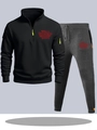 Ensemble de survêtement homme avec sweat à capuche noir et pantalon de sport gris foncé - S / Haut Et Bas / Noir Et Gris Foncé
