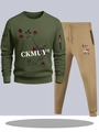 Men's sport tracksuit set featuring forest green sweatshirt and khaki jogger pants - S / Army Green And Khaki