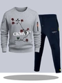 Men's gray zipper hoodie and navy joggers sports set with rose graphic print - S / Light Gray Top and Navy Blue Pants