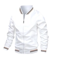 Men's white bomber jacket with striped ribbed trim and windproof zip-up design - M / White