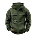 Men's olive green hooded zip-up sweatshirt with tactical pockets and leather patch - S / Army Green