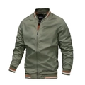 Olive green bomber jacket for men with stylish red and white striped ribbed trim and zipper - 2XL / Army Green