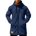 Men's navy blue long zip-up hooded jacket with tactical sleeve pocket and orange zipper puller - S / Navy Blue