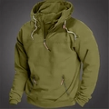 Legergroene herenhoodie met halve rits en casual outdoorstijl voor heren kleding - S / Tops / Legergroen
