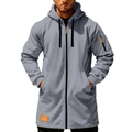 Men's grey longline zip-up hoodie jacket with utility sleeve pocket and hood drawstrings - S / Gray