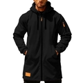 Men's black long hooded zip-up jacket with tactical pockets and orange details - S / Black