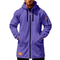 Detail of purple longline hooded jacket with black zippers and orange accents - S / Purple
