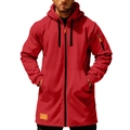 Close-up of red zip-up hoodie showing arm pocket and durable softshell fabric - S / Red