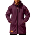 Detail view of burgundy longline hooded zip-up jacket with side pocket and sleeve zip - S / Burgundy