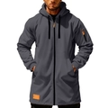 Men's long dark grey hooded zip-up jacket with orange sleeve pocket detail - S / Dark Gray
