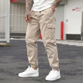 Pantaloni cargo da uomo color kaki con coulisse e tasche laterali multiuso - S / Cachi