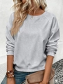 Detail of grey crewneck sweatshirt with raglan sleeves and ribbed cuffs for women - S / Light Gray