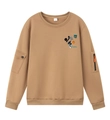 Detalle de sudadera caqui con bolsillos tácticos en mangas y estampado de dibujos - S / Caqui