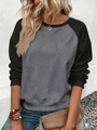 Détail d'un sweat à manches raglan avec corps gris chiné et finitions côtelées noires - S / Manche Noire + Gris Foncé