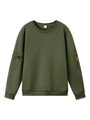 Army green long sleeve sweatshirt with ribbed neck and functional sleeve zipper pockets - S / Army Green