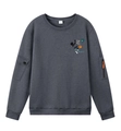 Detalle de sudadera gris oscuro con bolsillos cargo en mangas y estampado de baloncesto - S / gris oscuro