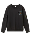 Detalle de sudadera negra de cuello redondo con bolsillos en manga y cremallera verde flúor - S / Negro
