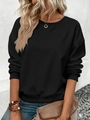 Close-up of ribbed cuffs and hem on a classic black crewneck sweatshirt for women - S / Black