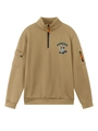 Details des khakifarbenen Herren-Sweatshirts mit orangefarbenem Reißverschluss und Grafik - S / Khaki