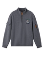 Detailansicht der dunkelgrauen Herren-Sweatshirt mit Ärmeltaschen und orangem Reißverschluss - S / Dunkelgrau