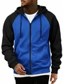 Detail of color-block hooded sweatshirt with blue body, black sleeves and zip closure - Royal Blue + Black Sleeves