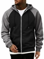 Detailed close-up of the two-tone raglan sleeves and metal zipper on the men's hoodie - Black + Dark Gray Sleeves
