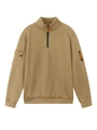 Sudadera entallada caqui para hombre con cremallera corta y bolsillos funcionales en mangas - S / Caqui
