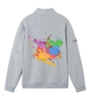 Vista posteriore della felpa grigio chiaro con vivace stampa di vernice multicolore - S / Grigio chiaro