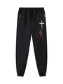 Μαύρο παντελόνι joggers για άνδρες με τσέπες με φερμουάρ και σχέδιο σταυρού σημαίας - S / Μαύρο