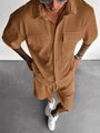Set uomo estivo camicia e pantaloncini in velluto a coste color cuoio con texture - S / Caramello