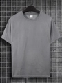 Detaillierte Nahaufnahme des grauen Waffelgewebes und Rundhalsausschnitts am Herren-T-Shirt - S / Grau