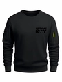 Men's black crewneck sweatshirt with Birthday Boy soccer print and utility sleeve pockets - S / Black