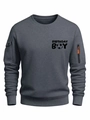 Men's dark gray crew neck sweatshirt with Birthday Boy soccer print and utility sleeve pockets - S / Dark Gray