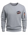 Detail of the grey sweatshirt showing the vertical zipper pocket and orange pull on the sleeve - S / Light Gray
