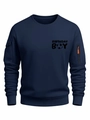 Men's navy crewneck sweatshirt with Birthday Boy print and utility sleeve pockets - S / Navy Blue