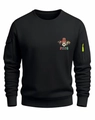 Close-up of black sweatshirt with chest print and zipper pocket on sleeve - S / Black