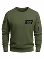 Detail of army green sweatshirt with Birthday Boy print and utility sleeve pocket - S / Army Green