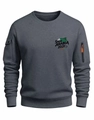 Detail of grey crewneck sweatshirt with Saudi Arabia 2026 print and utility sleeve pocket - S / Dark Gray