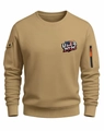 Detail of khaki crew neck sweatshirt with USA 2026 print and orange zipper arm pocket - S / Khaki