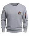 Detailed close-up of grey sweatshirt sleeve with orange zipper pocket and snap pocket - S / Light Gray