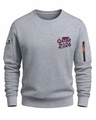 Detail of grey sweatshirt showing Qatar 2026 print and utility sleeve zipper pocket - S / Light Gray